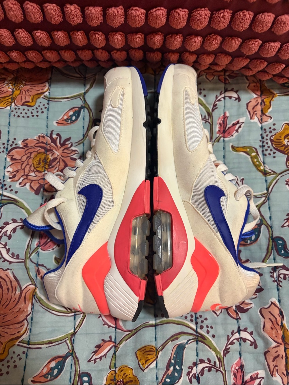 Nike Cream Sneakers with Blue Swoosh and Coral Accents